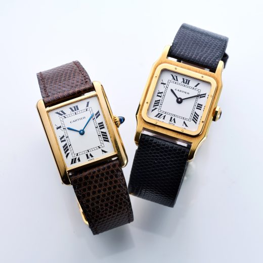 カルティエ タンク ルイ カルティエ LM(左)とカルティエ サントス デュモン LM(右)。