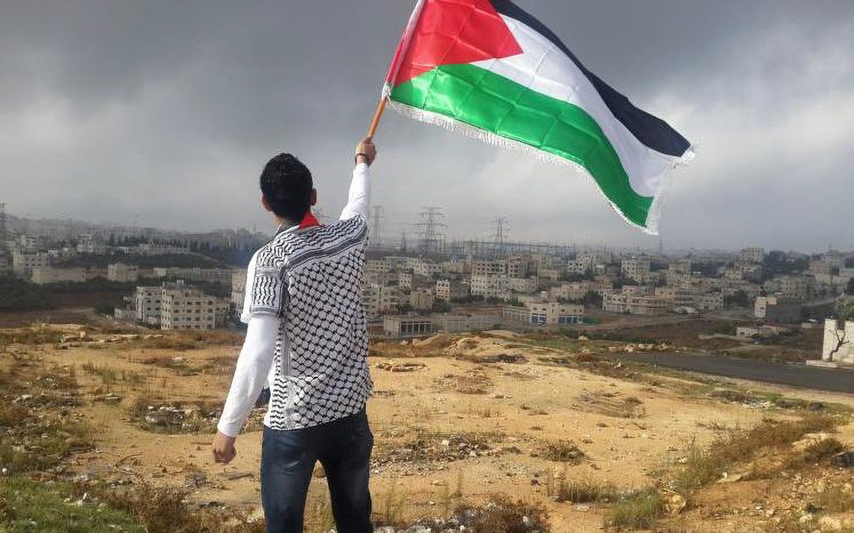 パレスチナの旗を振るイメージ