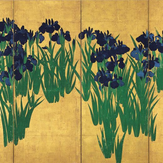 国宝　燕子花図屏風（右隻）　尾形光琳筆　6曲1双　紙本金地着色　日本・江戸時代　18世紀