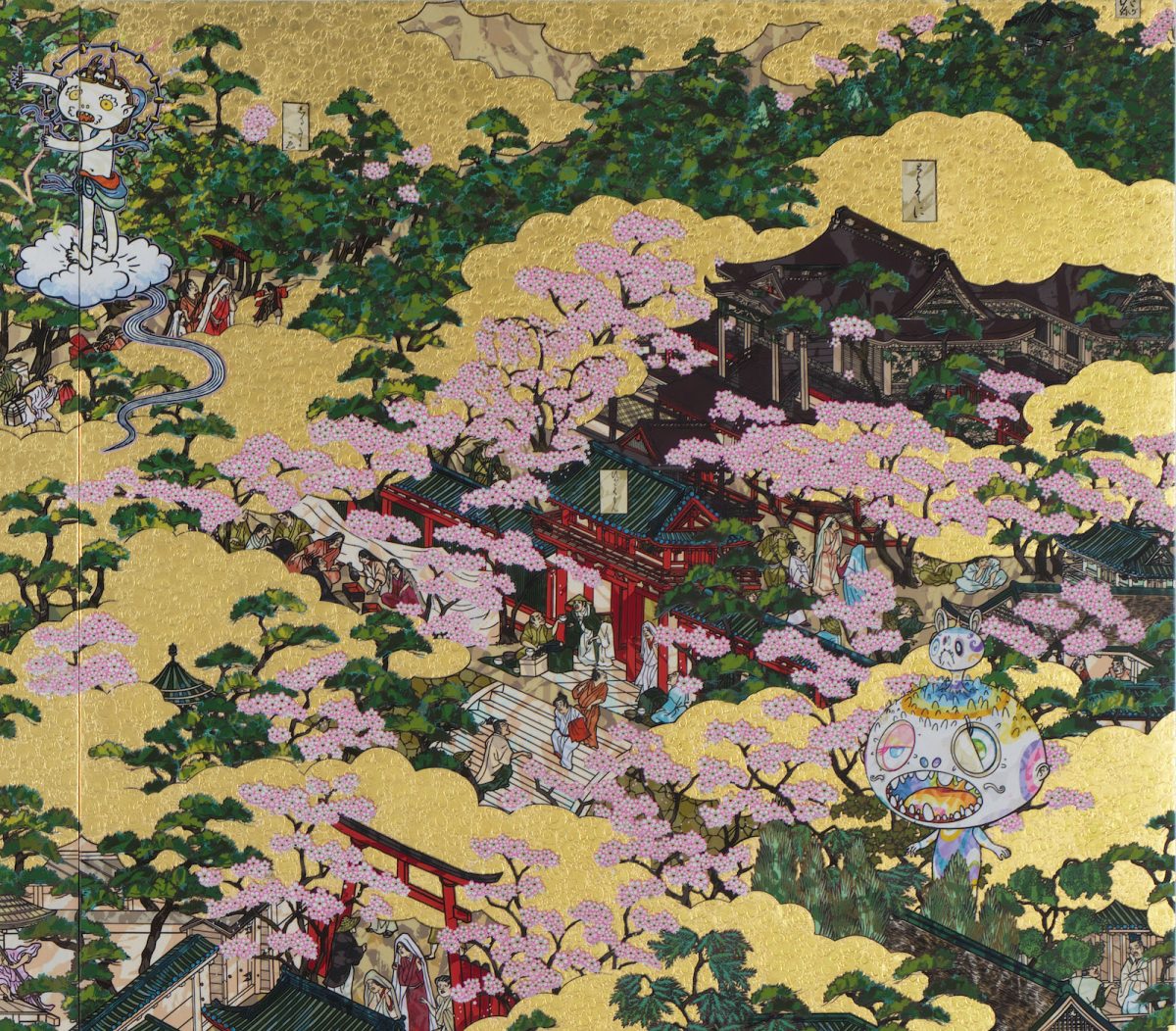 満開の桜も村上隆のオリジナルのお花になっている。
村上隆《洛中洛外図 岩佐又兵衛 rip》(部分)2023-2025年
©️2023-25 Takashi Murakami/Kaikai Kiki Co., Ltd. All Rights Reserved.