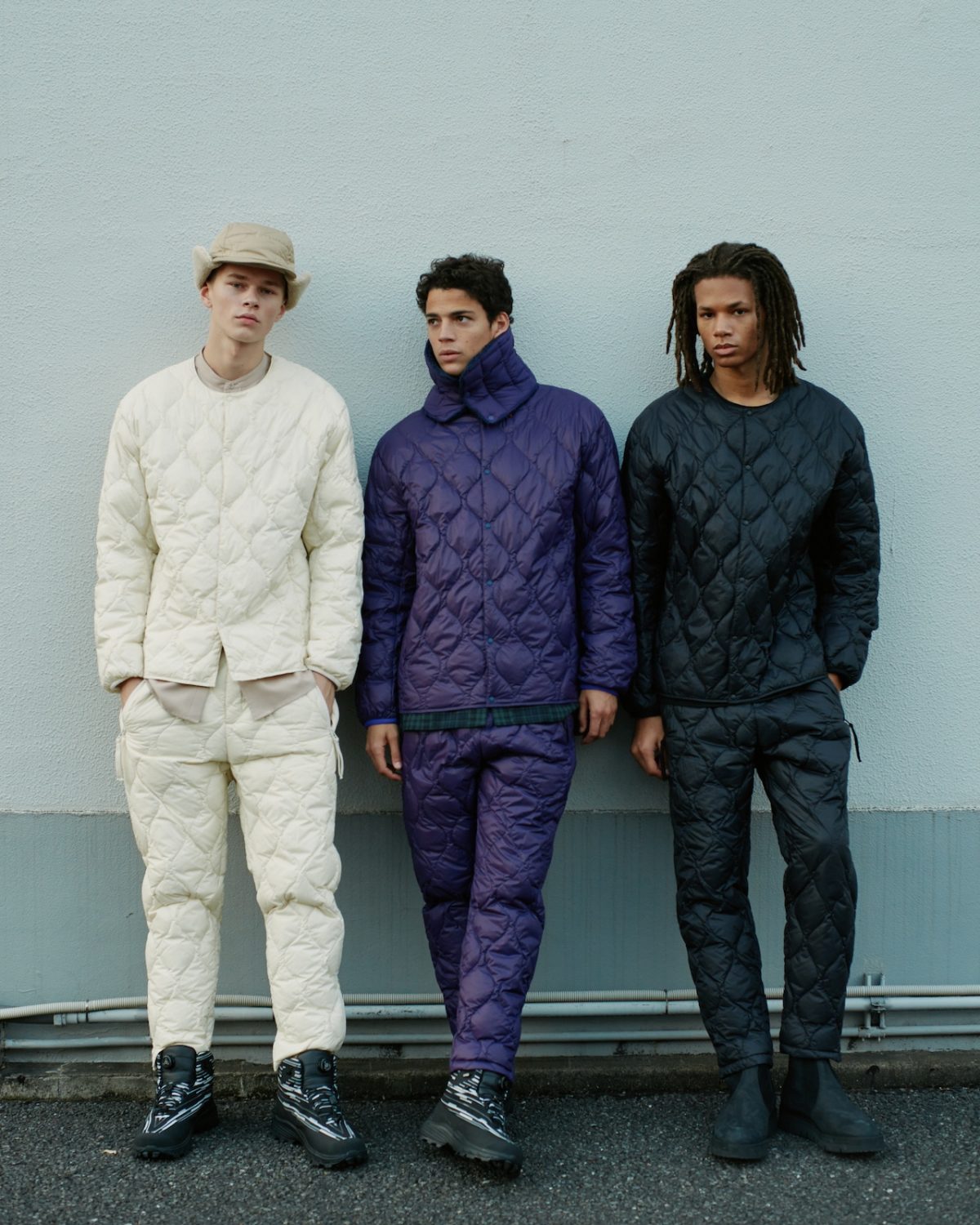 TAION （タイオン）とWhite Mountaineering（ホワイトマウンテニアリング）がコラボレーションしたライトダウンジャケットとライトダウンパンツ。