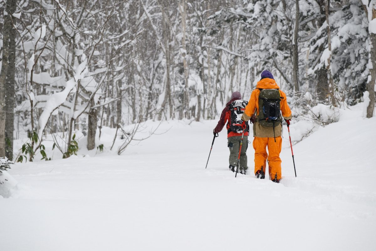 雪深い山を一歩一歩進んでいく。
