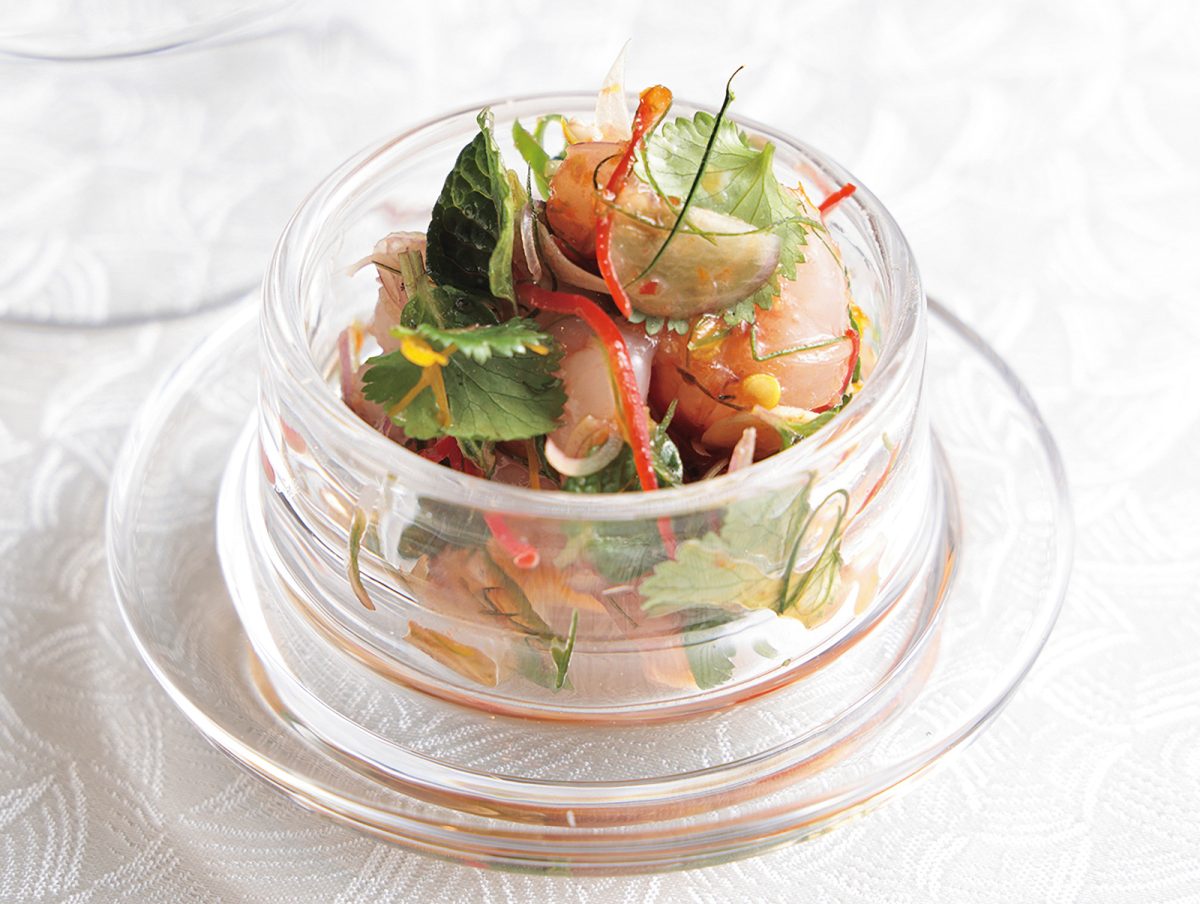 デュシタニ京都「Ayatana」の甘海老の前菜