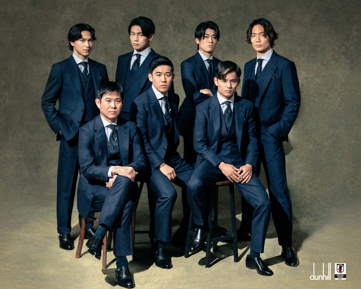 ダンヒルのスーツを着たサッカー日本代表/森保一監督、南野拓実、上田綺世、中村敬斗、板倉滉、遠藤航、久保建英