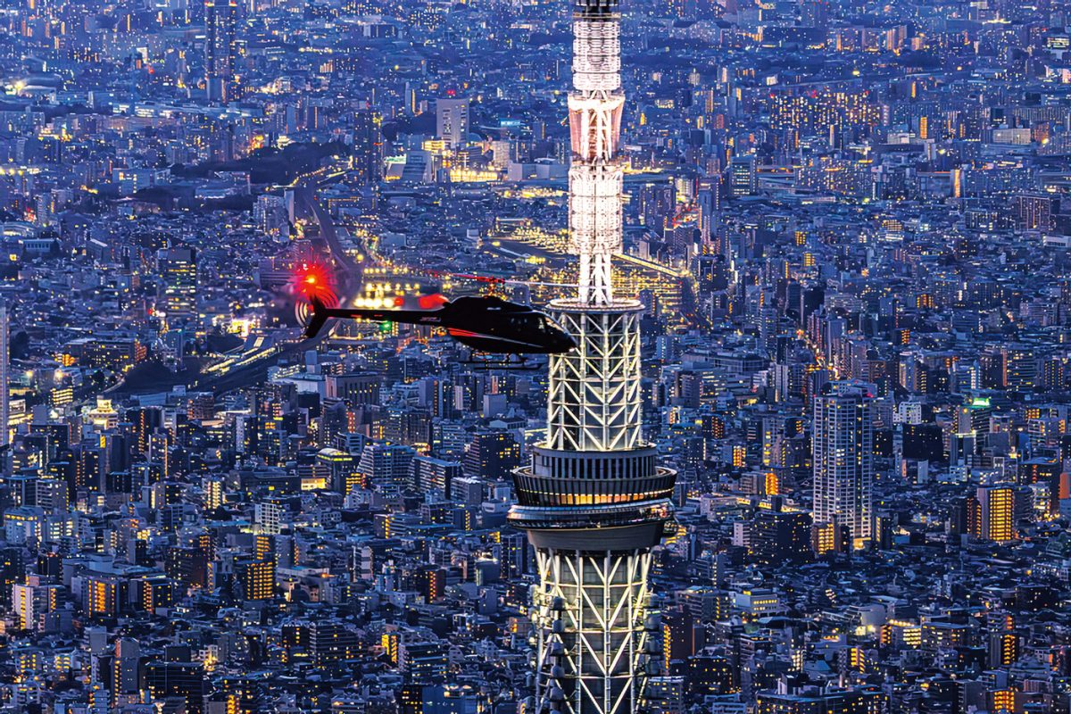 夜景とAirXの機体