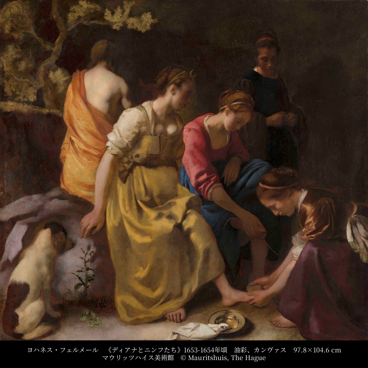 ヨハネス・フェルメール《ディアナとニンフたち》1653–1654年頃　油彩、カンヴァス　97.8×104.6cm　マウリッツハイス美術館　© Mauritshuis, The Hague　内覧会にて撮影