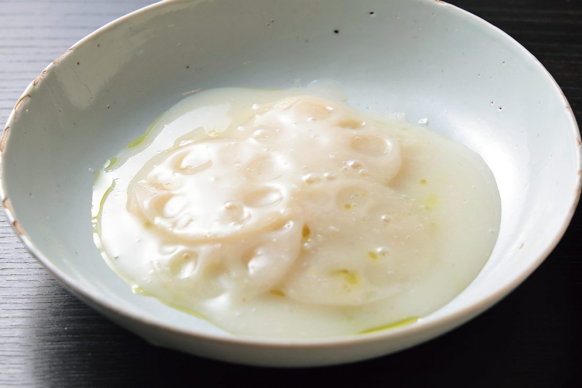「MUBE」の帆立と蓮根
