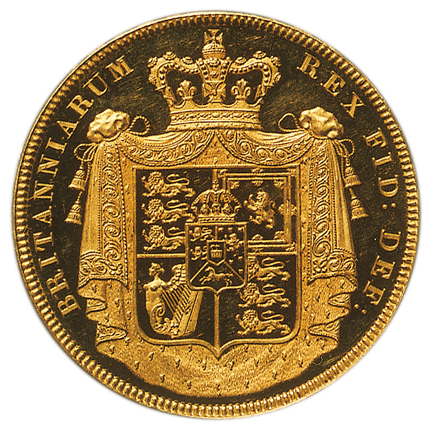 ジョージ4世の5ポンド金貨の裏面